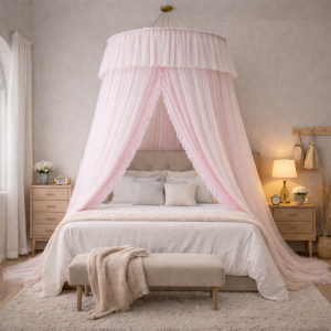 Ciel de Lit Adulte “Brise Céleste” – Rose & Blanc