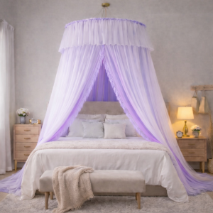 Ciel de Lit Adulte “Brise Céleste” – Violet & Blanc