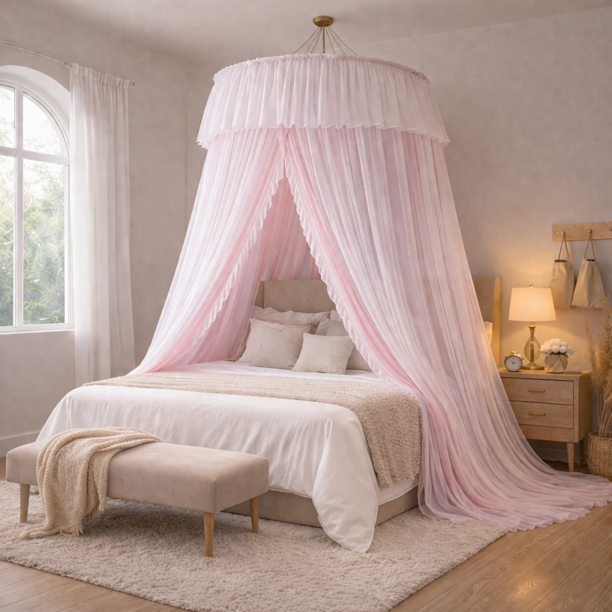 Ciel de Lit Adulte “Brise Céleste” – Rose & Blanc – Image 2
