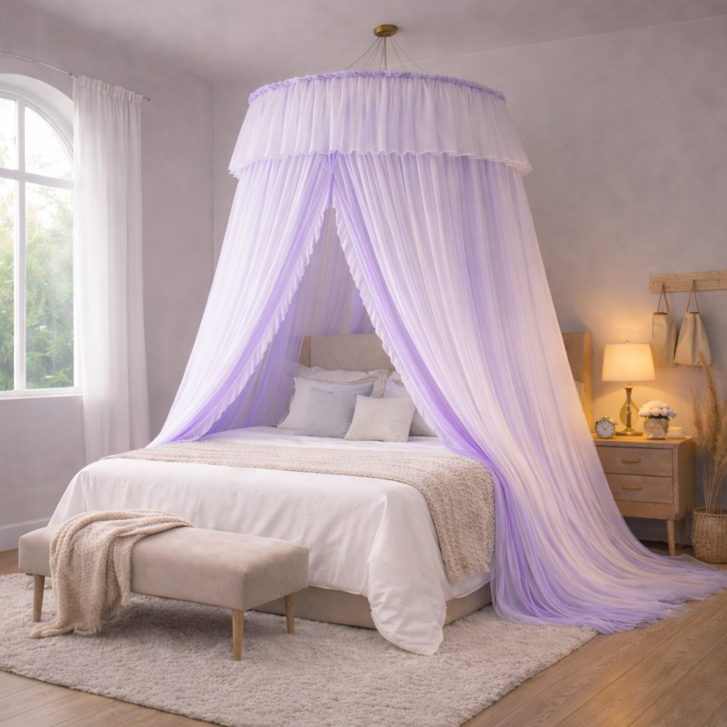 Ciel de Lit Adulte “Brise Céleste” – Violet & Blanc – Image 2